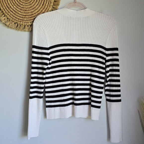 Ann Taylor LOFT New Stripe Ribbed Pocket V-neck Sweater Cardigan Size Medium - Picture 6 of 13